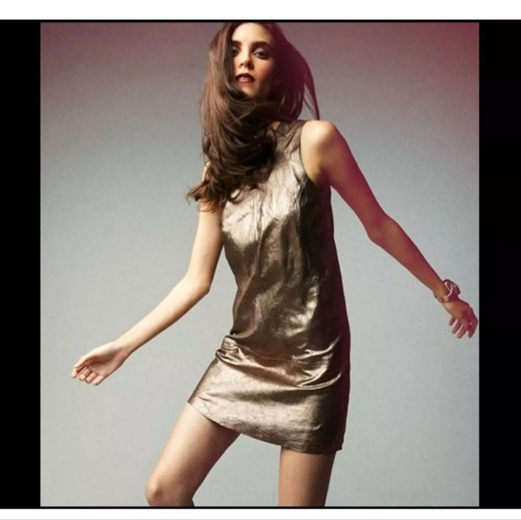 $1000 Vince Metallic Paper Leather Suede Mini Sleeveless Dress Bronze Brown Size - Picture 6 of 16
